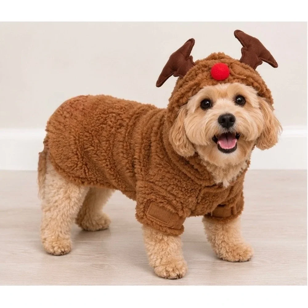 PetHoliday Reindeer Dog Costume Small Brown Sherpa Fleece Christmas Holiday Wear